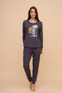 Pijama damă bumbac interlock cu mânecă lungă „Autumn mood"