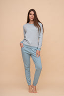 Pijama damă bumbac interlock cu mânecă lungă „Sky Blue"