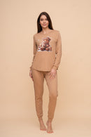 Pijama damă bumbac interlock cu mânecă lungă „Winter Bear"