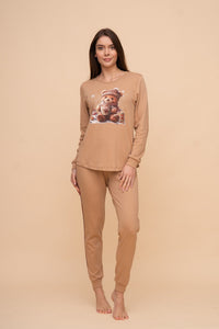 Pijama damă bumbac interlock cu mânecă lungă „Winter Bear"