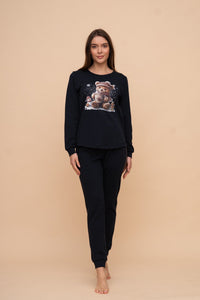 Pijama damă bumbac interlock cu mânecă lungă „Winter Bear"