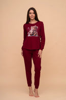 Pijama damă bumbac interlock cu mânecă lungă „Winter Bear"