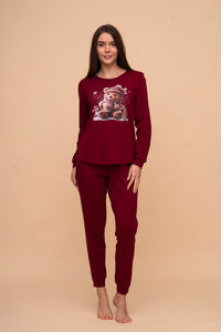 Pijama damă bumbac interlock cu mânecă lungă „Winter Bear"