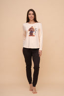 Pijama damă bumbac interlock cu mânecă lungă „Fall Poodle"