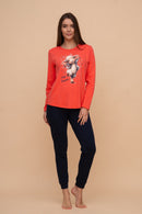 Pijama damă bumbac interlock cu mânecă lungă „Hello Beautiful"