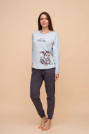 Pijama damă bumbac interlock cu mânecă lungă „Merry Christmas"
