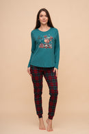 Pijama damă bumbac interlock cu mânecă lungă „Rudolph"