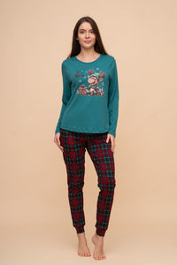 Pijama damă bumbac interlock cu mânecă lungă „Rudolph"