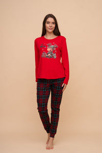 Pijama damă bumbac interlock cu mânecă lungă „Rudolph"