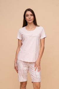 Pijama damă bumbac cu mânecă scurtă „Ease Flowers”