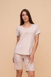 Pijama damă bumbac cu mânecă scurtă „Ease Flowers”