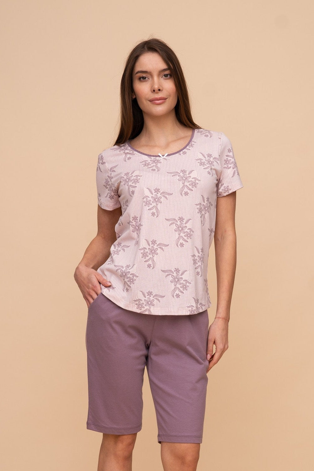 Pijama damă bumbac cu mânecă scurtă „Leafy”