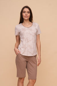 Pijama damă bumbac cu mânecă scurtă „Leafy”