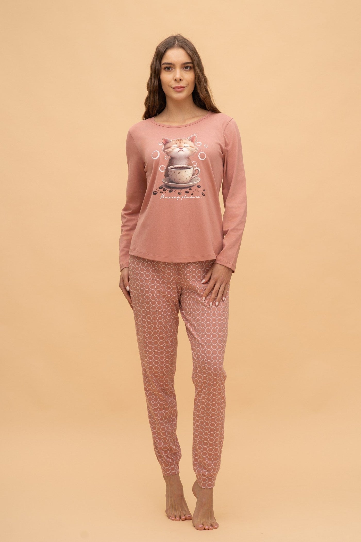 Pijama damă bumbac cu mânecă lungă „Morning Pleasure” 