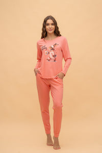 Pijama damă bumbac cu mânecă lungă „Bunny Walker” 