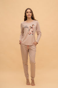 Pijama damă bumbac cu mânecă lungă „Bunny Walker” 