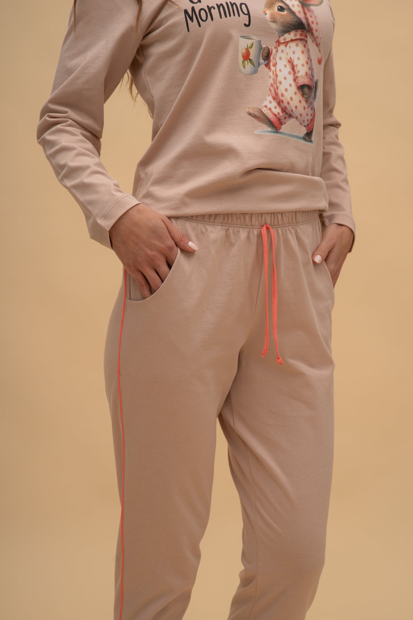 Pijama damă bumbac cu mânecă lungă „Bunny Walker” 