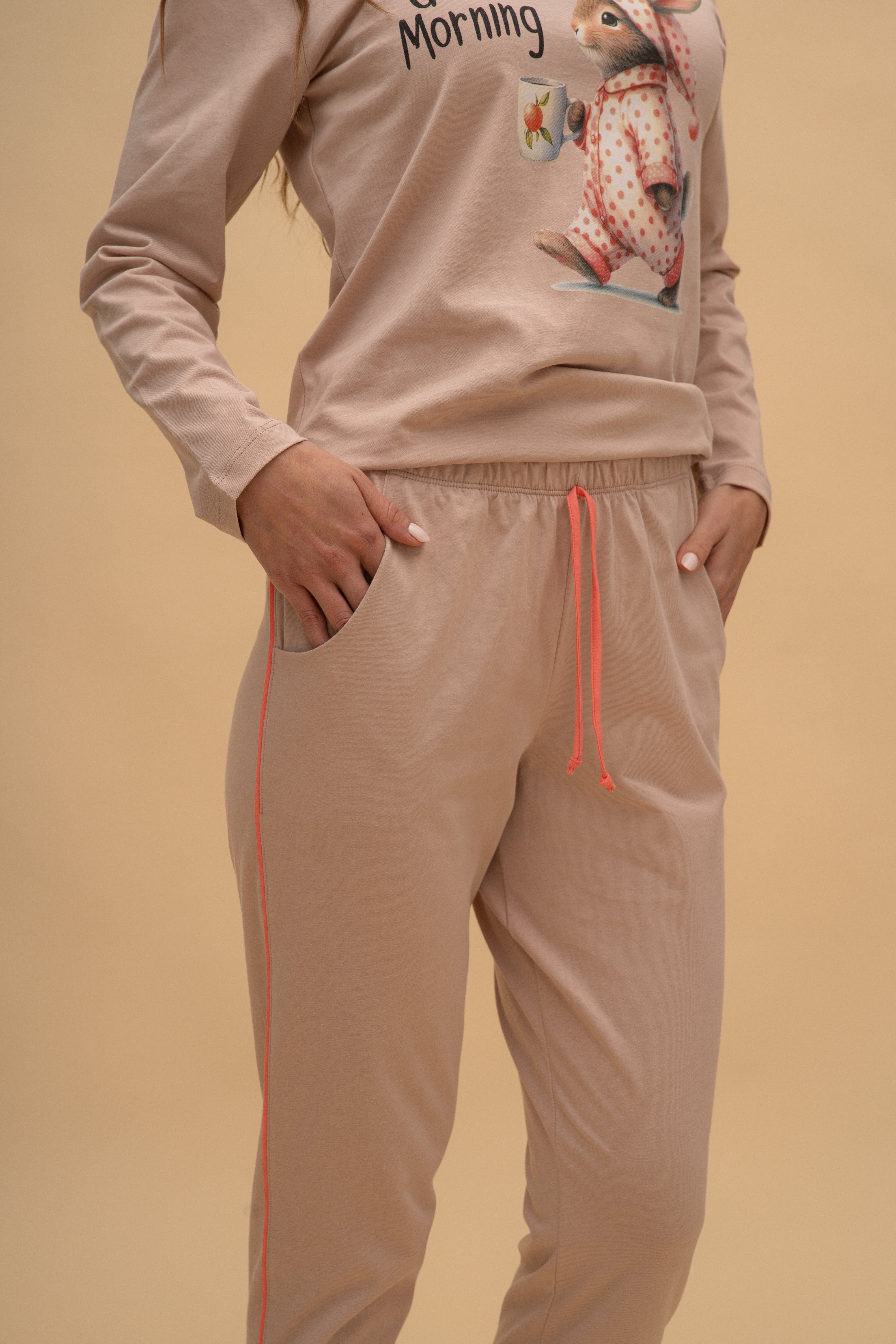 Pijama damă bumbac cu mânecă lungă „Bunny Walker” 
