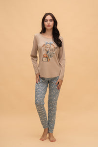 Pijama damă bumbac cu mânecă lungă „Lovely"