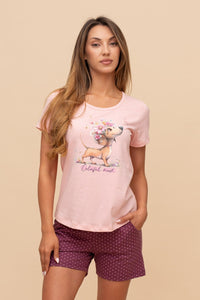 Pijama damă bumbac cu mânecă scurtă „Purse Puppy"