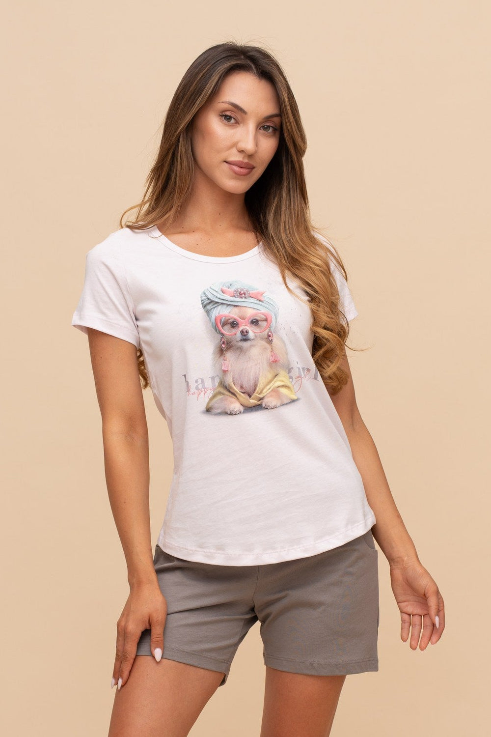 Pijama damă bumbac cu mânecă scurtă „Purse Puppy"