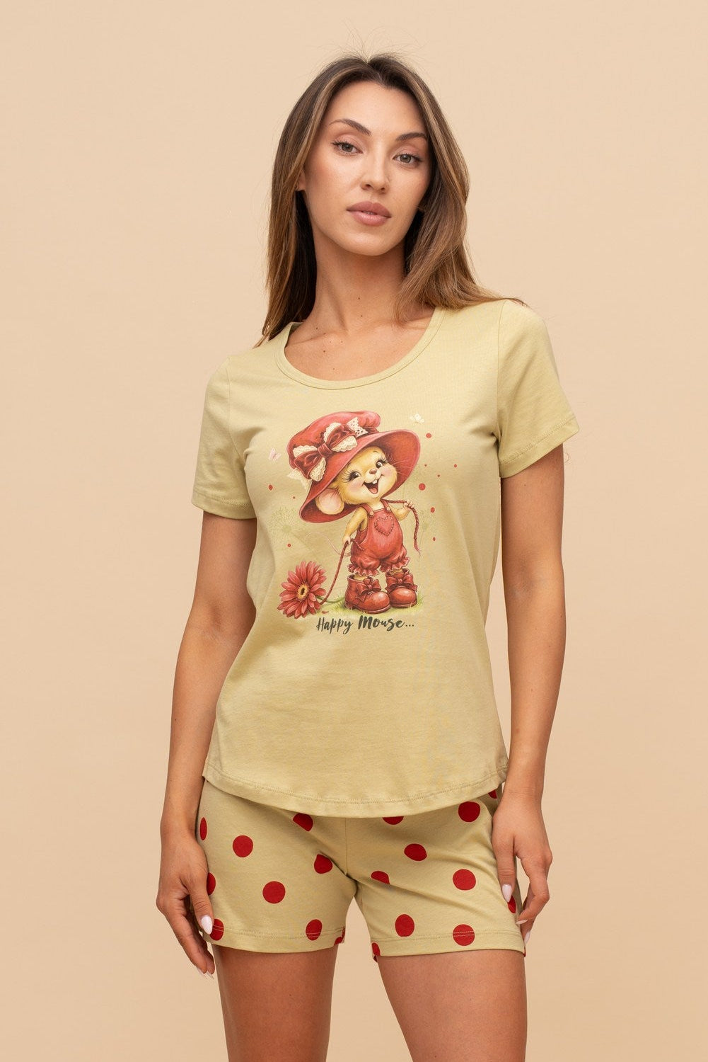 Pijama damă bumbac cu mânecă scurtă „Purse Puppy"