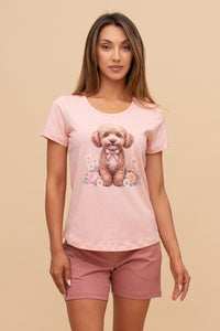 Pijama damă bumbac cu mânecă scurtă „Purse Puppy"
