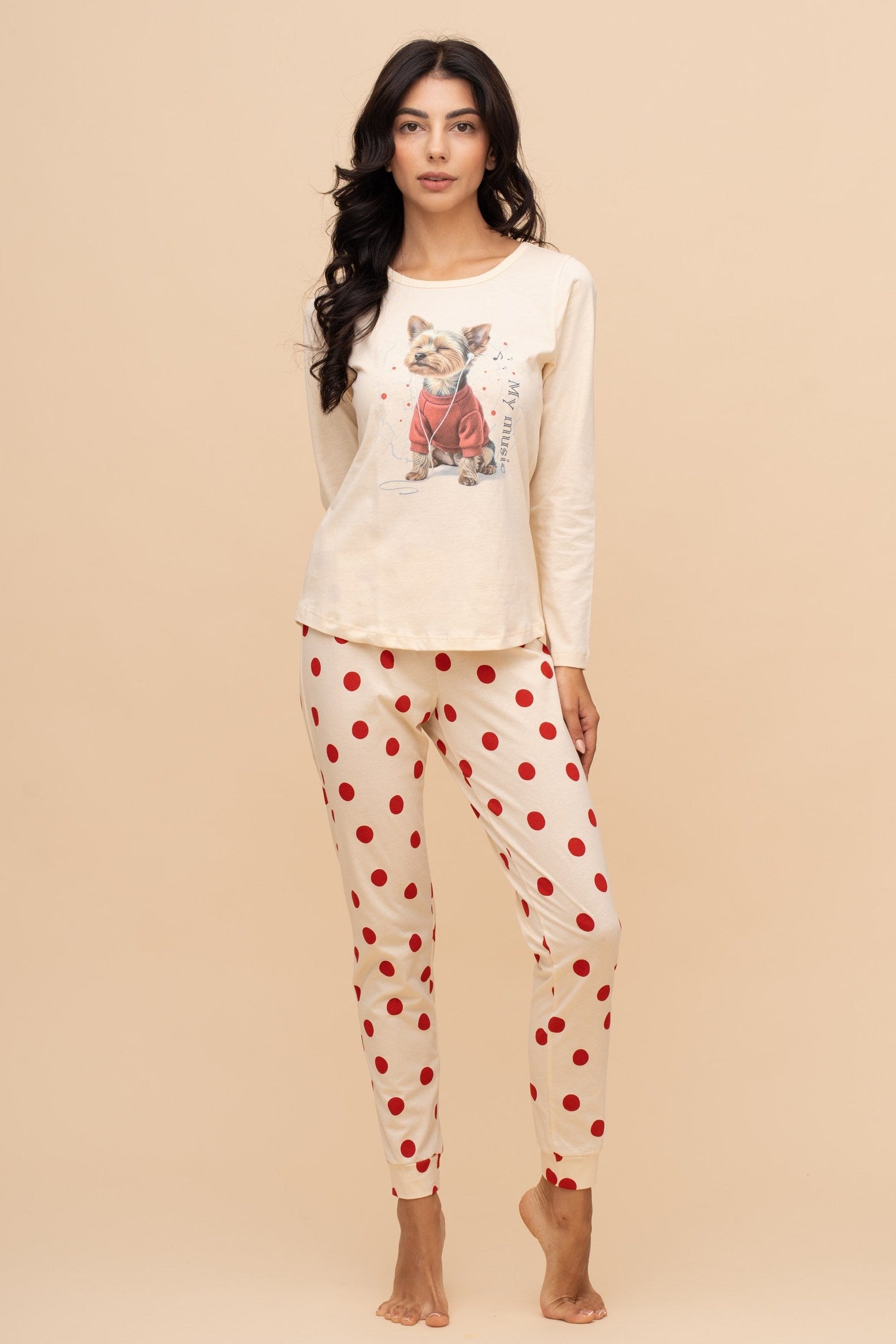 Pijama damă bumbac cu mânecă lungă „Leafy Top"