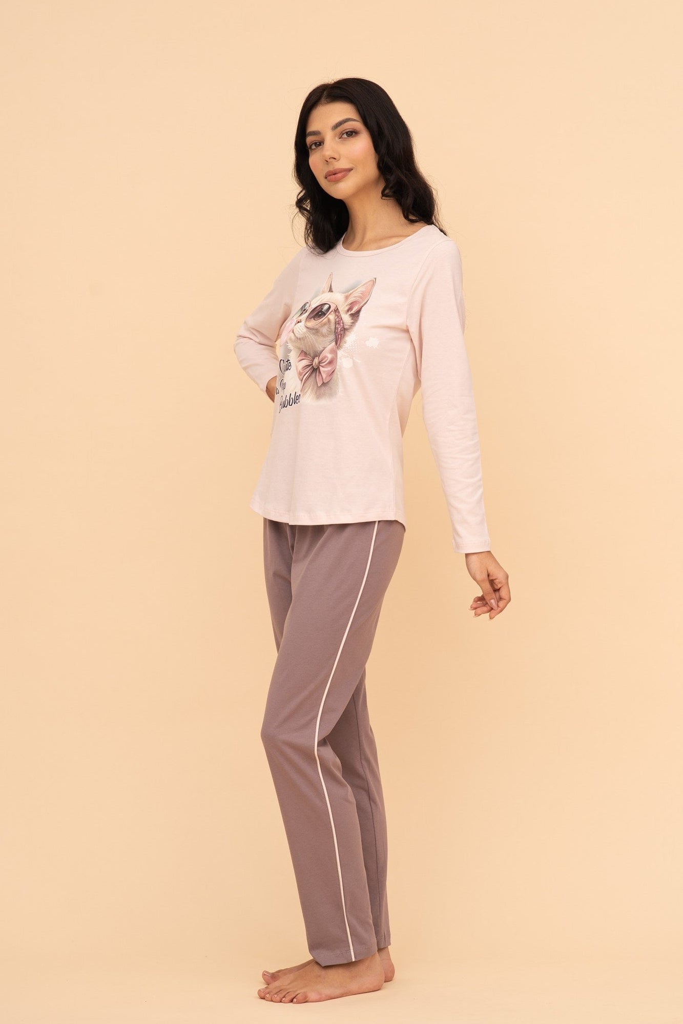 Pijama damă bumbac cu mânecă lungă „Pop Bubbles"