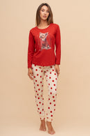 Pijama damă bumbac cu mânecă lungă „Leafy Top"
