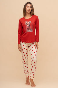 Pijama damă bumbac cu mânecă lungă „Leafy Top"
