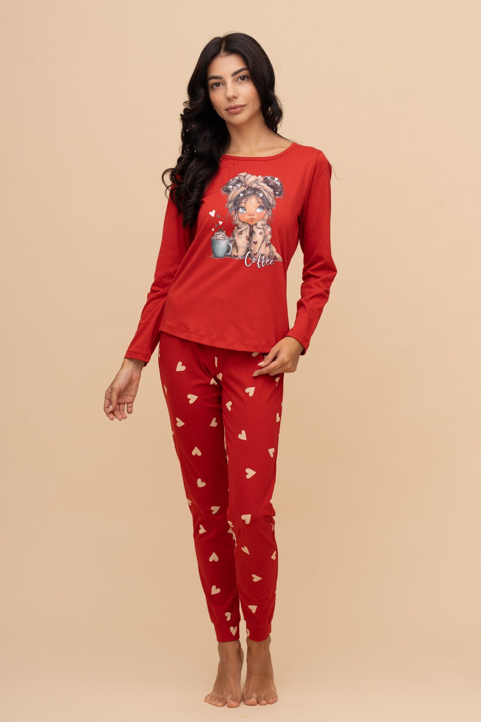 Pijama damă bumbac cu mânecă lungă „Leafy Top"