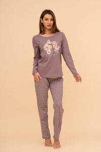 Pijama damă bumbac cu mânecă lungă „Cup of coffee"