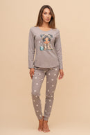 Pijama damă bumbac cu mânecă lungă „Leafy Top"