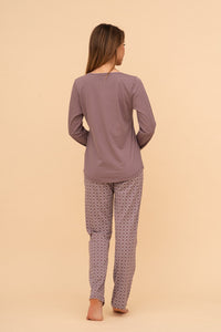 Pijama damă bumbac cu mânecă lungă „Cup of coffee"