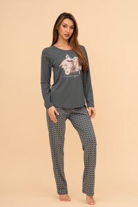 Pijama damă bumbac cu mânecă lungă „Cup of coffee"
