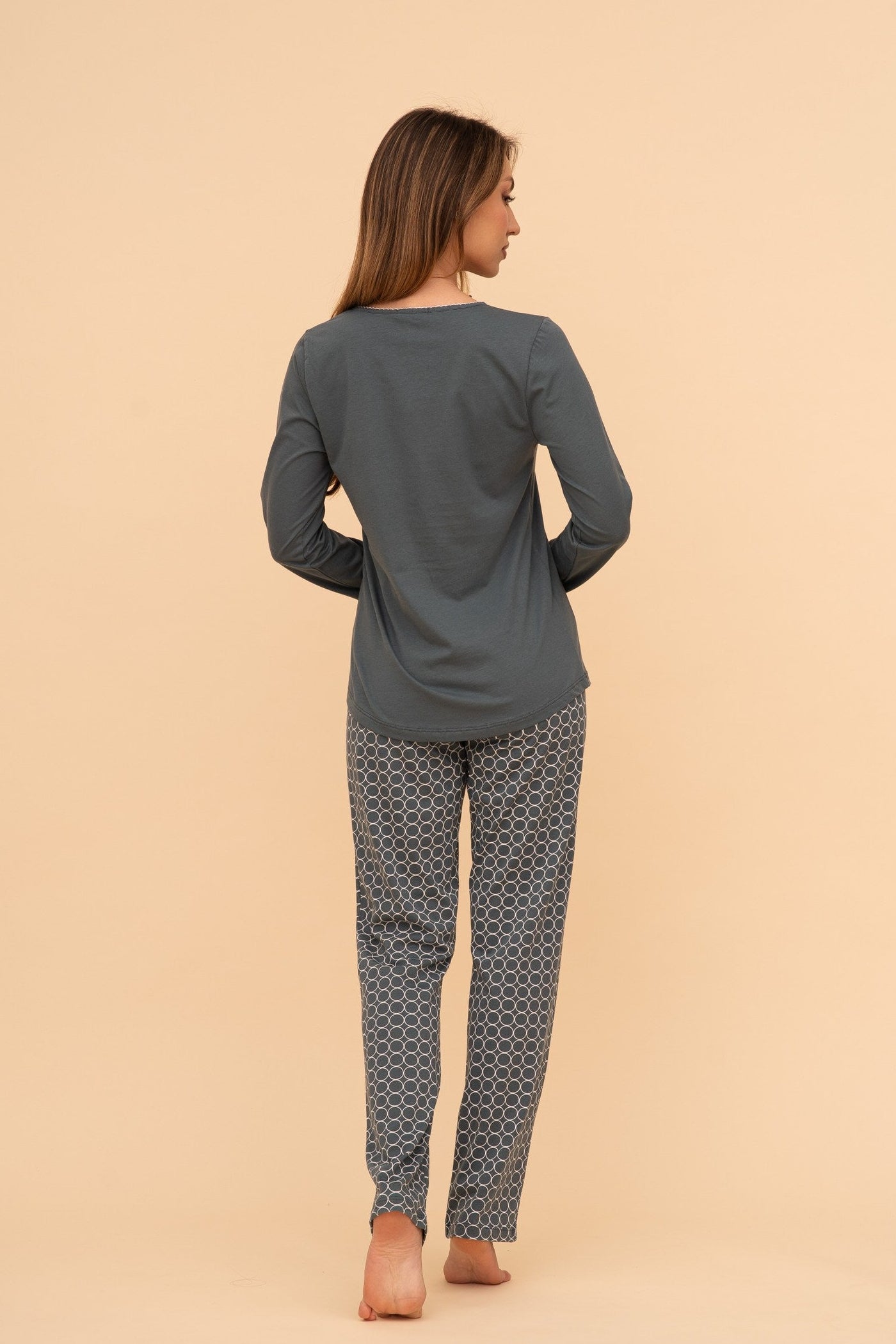 Pijama damă bumbac cu mânecă lungă „Cup of coffee"