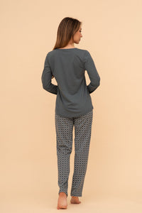 Pijama damă bumbac cu mânecă lungă „Cup of coffee"