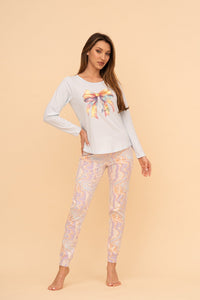 Pijama damă bumbac cu mânecă lungă „Rainbow"