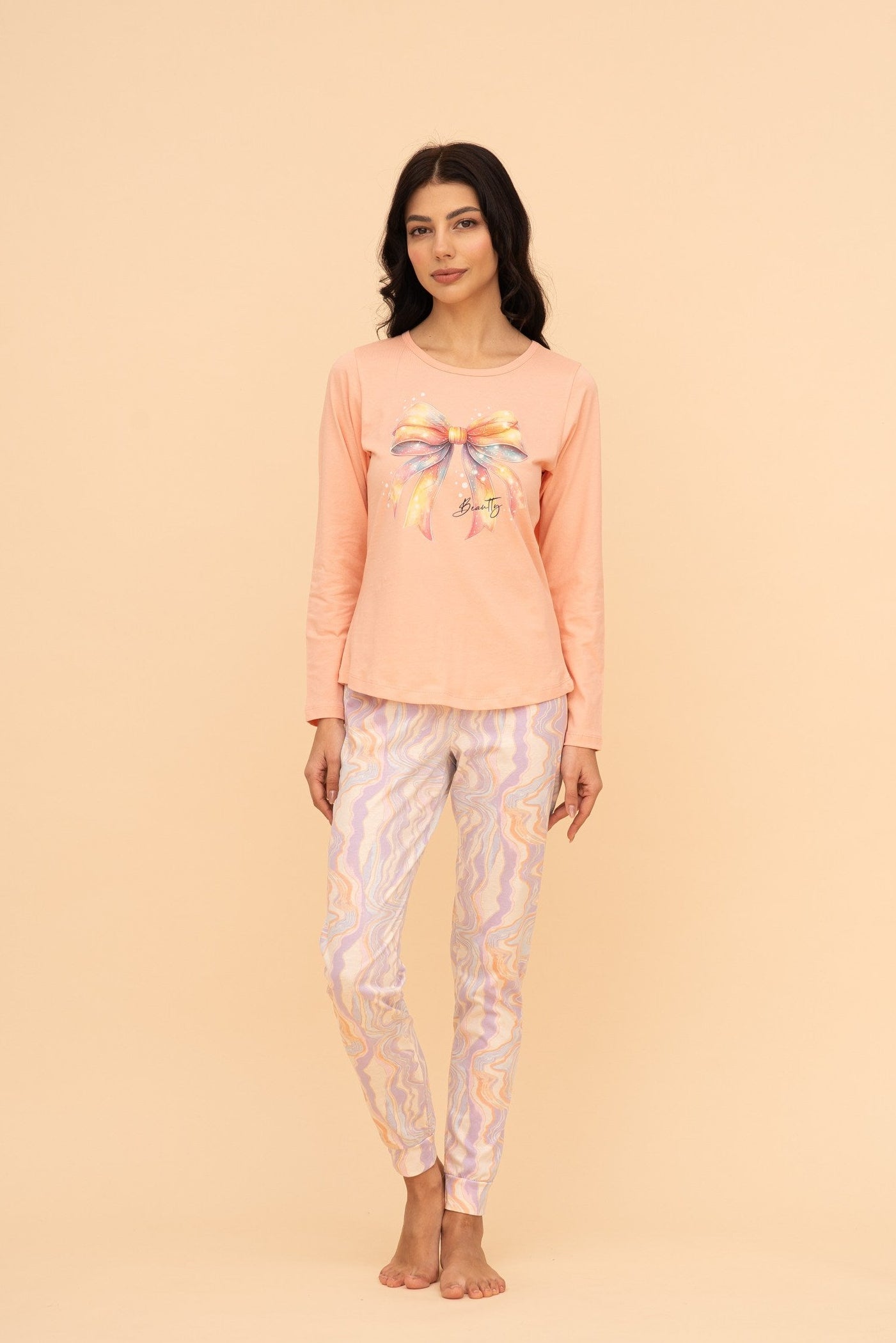 Pijama damă bumbac cu mânecă lungă „Rainbow"