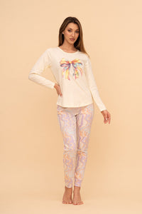 Pijama damă bumbac cu mânecă lungă „Rainbow"