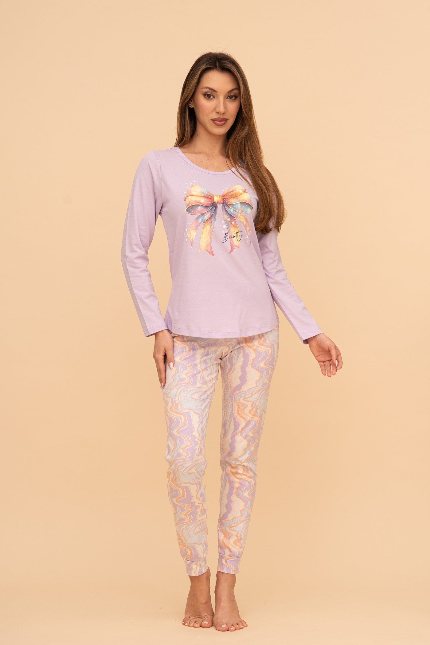 Pijama damă bumbac cu mânecă lungă „Rainbow"