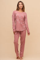 Pijama damă bumbac cu mânecă lungă „Leafy Top"