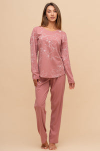 Pijama damă bumbac cu mânecă lungă „Leafy Top"