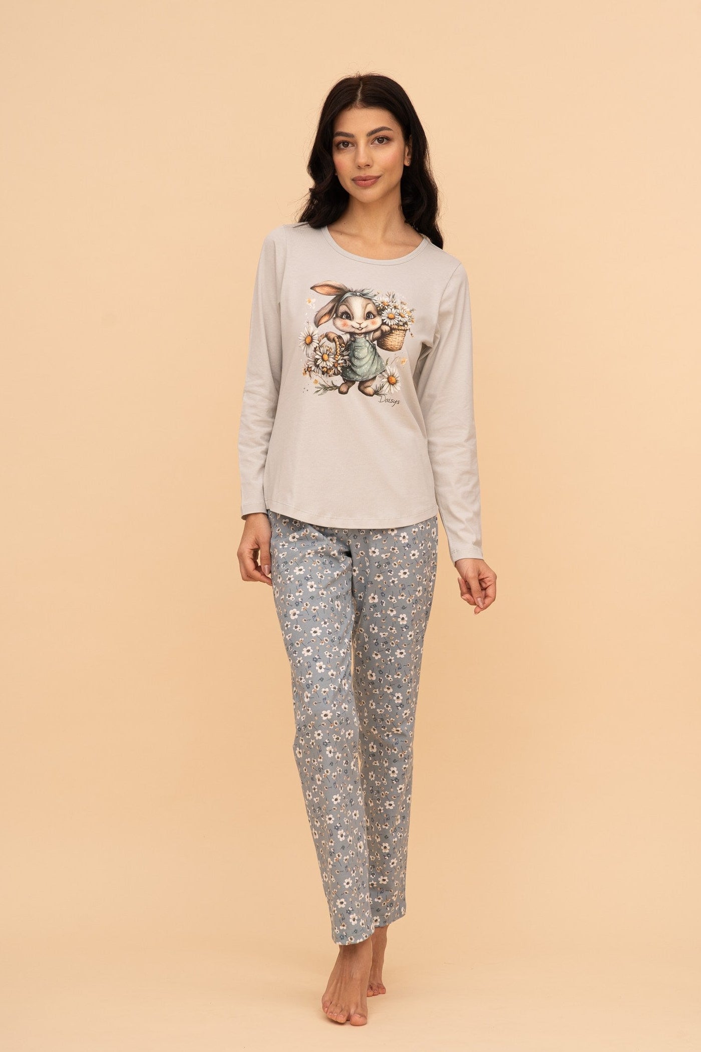 Pijama damă bumbac cu mânecă lungă „Daisy Bunny"
