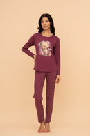 Pijama damă bumbac cu mânecă lungă „Milkshake Teddy"
