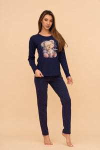 Pijama damă bumbac cu mânecă lungă „Milkshake Teddy"