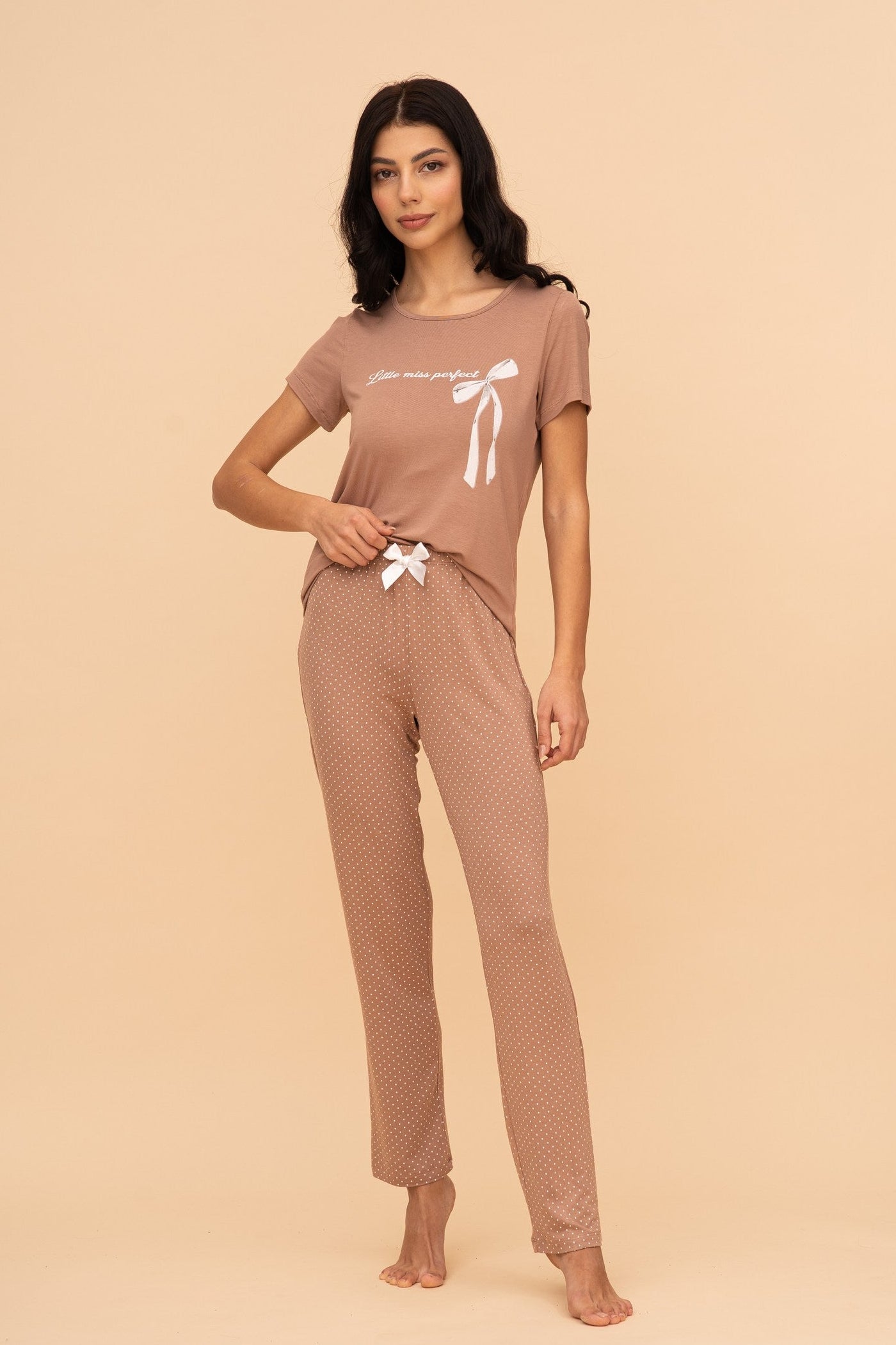 Pijama damă bumbac și modal cu mânecă scurtă „Little Miss Perfect”