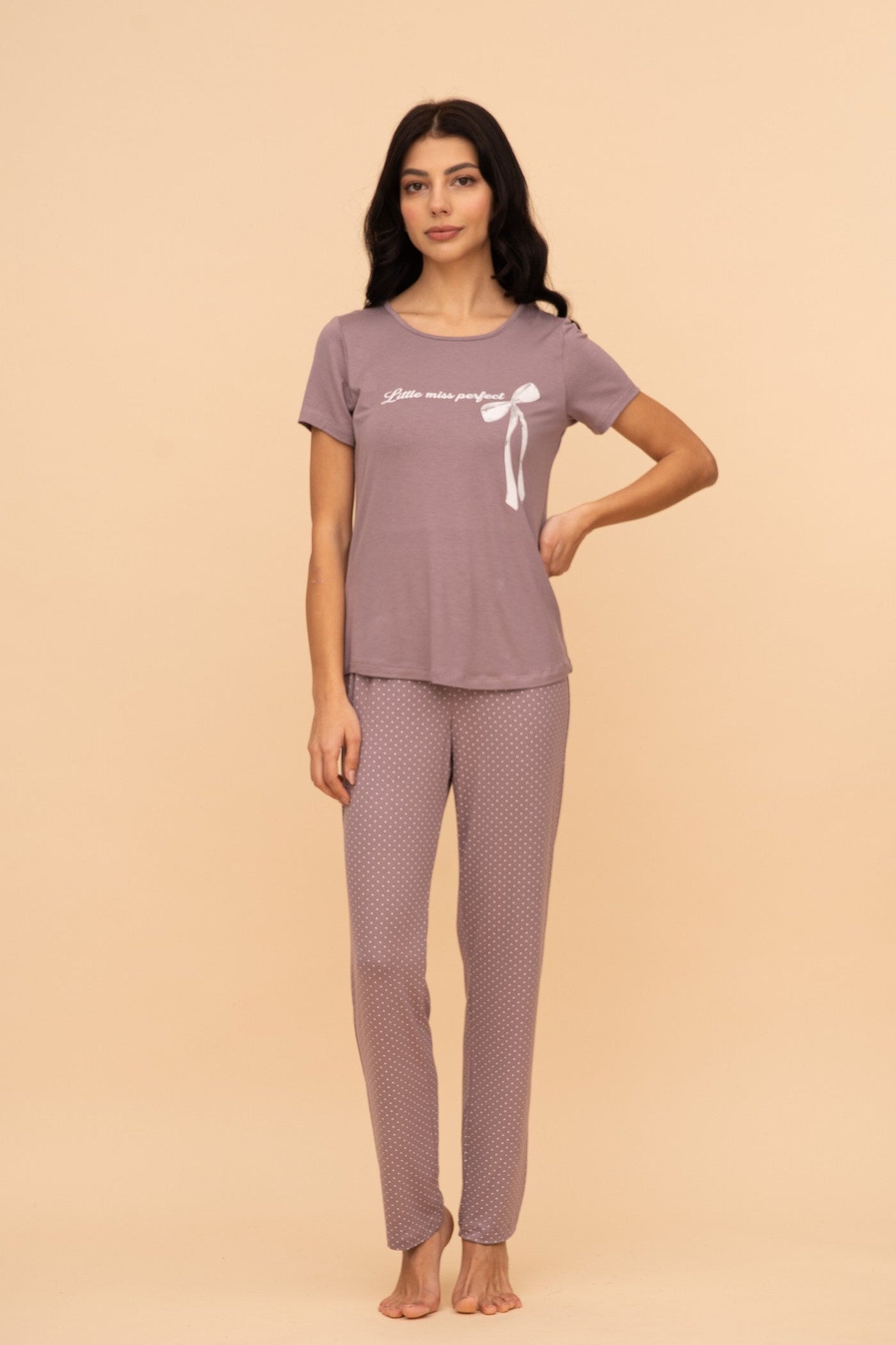 Pijama damă bumbac și modal cu mânecă scurtă „Little Miss Perfect”