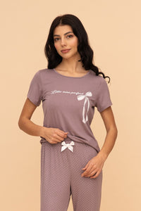 Pijama damă bumbac și modal cu mânecă scurtă „Little Miss Perfect”